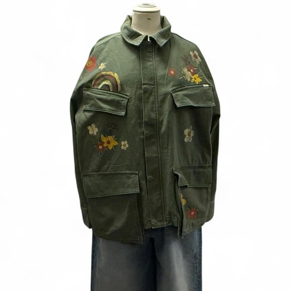 MOTHER Green Utility Jacket with Floral Embroidery - Picture 7 of 15